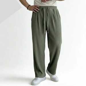 Wholesale Men's Ribbed Midweight Corduroy Wide-Leg Casual Pants | Drawstring <b>Elastic</b> <b>Waist</b> Stonewashed <b>Trousers</b> | OEM/ODM Custom - Product Image 1