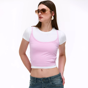 Camiseta Corta de Tirantes Finos con Cuello Redondo 100% Algodón para Mujer, Estilo Y2K, Ropa Urbana, Estilo Boutique, Logotipo Personalizado - Product Image 1