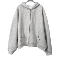 Sweat à capuche unisexe vintage personnalisé avec logo, double fermeture éclair, effet vieilli délavé à l'acide, 380 GSM, surpiqûres contrastées