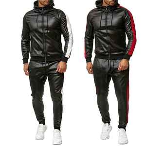 Conjunto de dos piezas personalizado de talla grande: Chaqueta cortavientos de cuero con cremallera y chándal estilo urbano para motocicleta al aire libre, cortavientos con capucha - Product Image 4