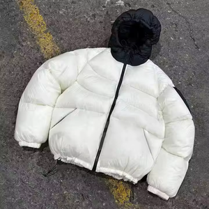 Chaqueta Acolchada Blanca Unisex con Capucha, Gruesa, Resistente al Viento, Informal, para Invierno, Corte Regular, Cierre de Cremallera, Color Sólido, Fibra de Poliéster - Product Image 2