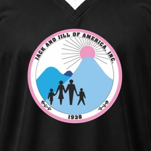 Camiseta Deportiva con Cuello en V y Escudo Bordado de Black Jack & Jill, Manga Corta, Franja Blanca, Uniforme Deportivo para Equipo - Product Image 5