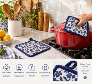 Sai Impex – Support de casserole en coton, motif floral rouge, résistant à la chaleur, avec boucle de suspension, 20x20cm, lavable, durable, anti-adhésif - Product Image 2