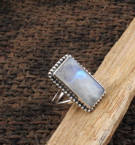 Bague en argent sterling 925 avec pierre de lune arc-en-ciel naturelle et points, pour femme, bijoux en pierre de lune feu bleue, pierre de naissance de juin, vente en gros - Product Image 3