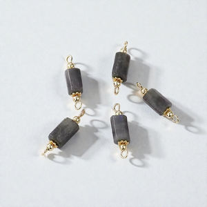 Connecteur Tube en Argent 925 avec Pierre Labradorite - Breloques Double Anneau Plaqué Or 6x12mm - Fournitures de Fabrication de Bijoux en Gros - Product Image 1