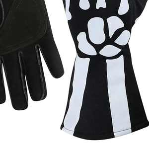 Gants de course unisexes à doigts complets, imprimé squelette noir et blanc, antidérapants, pour la conduite en extérieur, en polyester et nylon, impression par sublimation - Product Image 4