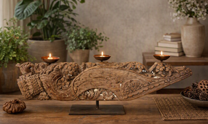 Hand Carved Wooden Column Multi-Tier Candle Stand | Antique Finish Floor Candle Holder Christmas Halloween Home Decoration - Product Image 5