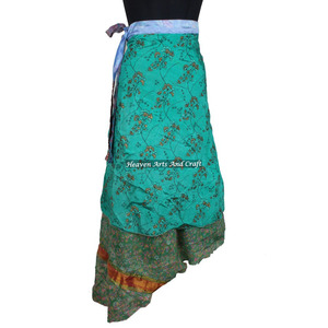Summer Collection of Designer Wrap <b>Skirt</b> Newest Design Recycled Reversible <b>Silk</b> Sari Indian Printed Long Length Wrap Women's - Product Image 4
