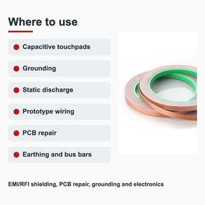 TECHINSTRO เทปทองแดงนำไฟฟ้า 6 มม. x 15 ม. พร้อมกาวนำไฟฟ้าสำหรับป้องกัน EMI ซ่อมแซม PCB สายดิน CFT-006 - Product Image 4
