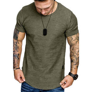 Camiseta de hombre con logo personalizado, corte ajustado, color liso, manga corta, informal, transpirable, de algodón, venta al por mayor, OEM, ODM, ropa. - Product Image 1