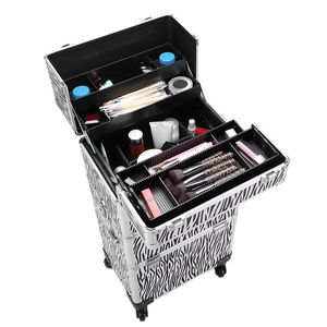 Valigetta per Cosmetici XL 3-in-1 Resistente all'Acqua, Scatola per Trucchi e Tatuaggi, Stampa Zebrata Bianca - Product Image 4