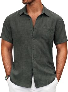 Camisa de Lino de Verano para Hombre con Logotipo Personalizado, Manga Corta, Cuello con Solapa, Lisa y Estampada, Estilo Hawaiano a Rayas, con Botones Ocultos, para la Playa - Product Image 3