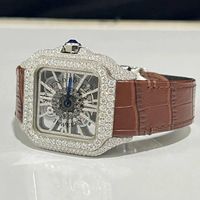 Montre de luxe pour homme à quartz, boîtier carré, cadran en cristal saphir, lunette sertie de diamants, bracelet en moissanite/argent, affichage analogique, fermoir caché 15 mm