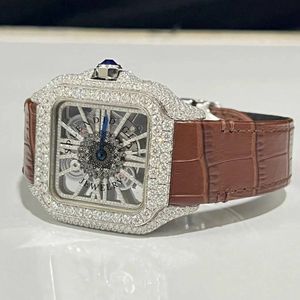 Montre de luxe pour homme à quartz, boîtier carré, cadran en cristal saphir, lunette sertie de diamants, bracelet en moissanite/argent, affichage analogique, fermoir caché 15 mm - Product Image 2