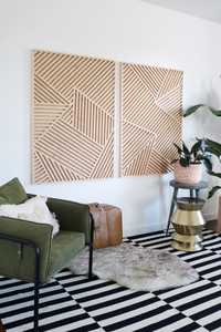 Panneau mural en bois géométrique moderne, décoration murale en bois artisanale pour salon, chambre et décoration intérieure - Product Image 1