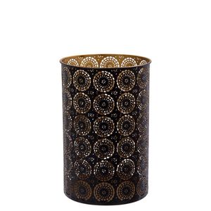 <b>Black</b> Iron Cylinder <b>Lantern</b> With Circular Cutout Pattern For Home Decoration Festive and Holiday Decor For Votive Decoration - Product Image 1