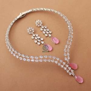 Christy Pastel Pink Designer Necklace and Earring Set in Gold Plate with Zircon - Product Image 4