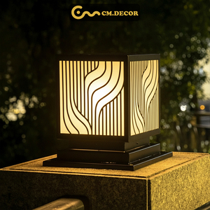 IP65 Wave LED Pillar Light, 8-inch Black Powder-Coated Steel Column <b>Lamp</b>, Warm Decorative Outdoor Villa Gate <b>Lantern</b> AC 220V - Product Image 5