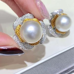 Boucles d'oreilles en argent pur S925 avec perles de 10-11 mm, design de bijoux de luxe pour l'industrie lourde, pour faire sensation - Product Image 3