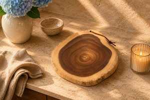 Planche à découper ronde en bois écologique avec poignée de couteau, épaisseur 1,5 cm, compatible lave-vaisselle, accessoire de cuisine - Product Image 5