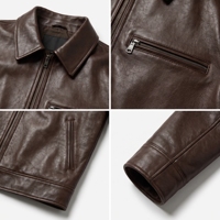 Jaket Kulit Domba Asli Coklat Pria Motif Hewan Kerah Kemeja Klasik Lembut Anti Air Buatan Produsen Khusus
