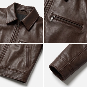 Chaqueta de Motero Personalizada para Hombre, de Cuero Genuino Marrón con Estampado Animal, Cuello Clásico, Piel de Cordero Suave, Impermeable - Product Image 3