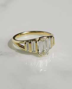 Modern Lab Grown 1.01CT Emerald Cut Diamond Five Stone Ring Side Baguette With 14K Solid Gold Wedding Party <b>For</b> <b>Gift</b> <b>Her</b> - Product Image 2