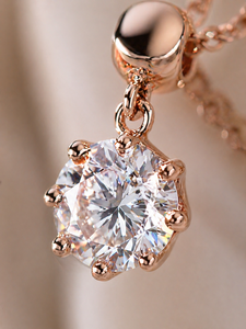 ELVORA GEMS Rose Gold Natural Diamond Pendant <b>Necklace</b> Round Brilliant Cut Minimalist Women's Everyday Wear 18K Gold Plated - Product Image 4