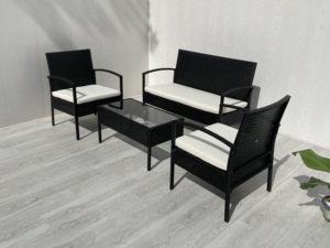 Ensemble de meubles d'extérieur en rotin moderne et confortable de qualité supérieure, 4 pièces, avec structure en acier et coussins, pour hôtel et jardin - Product Image 3