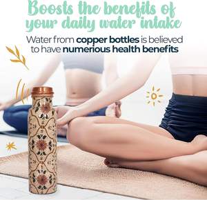 Bouteille d'eau en cuivre pur 1 litre 34 oz, faite à la main, anti-fuite, bouteille de santé ayurvédique pour le sport, la remise en forme, le yoga, la salle de sport - Product Image 4