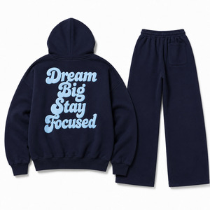 Ensembles de sweats à capuche graphiques pour hommes avec logo imprimé en relief personnalisé au dos, en molleton de coton épais 450 g/m², et pantalons de survêtement à jambes larges, de luxe, unisexe, en gros - Product Image 5