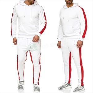 Conjunto Deportivo para Hombre, Blanco y Rojo, con Capucha, Diseño 2 en 1, Manga Larga, Bolsillos Laterales, Cierre con Cordón, Transpirable, Estilo Deportivo Casual para Otoño - Product Image 1