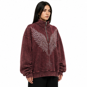 Sweat-shirt en molleton/coton délavé à l'acide, coupe oversize, col montant, épaules tombantes, couleur noire, qualité supérieure, style streetwear hiver, très demandé - Product Image 5