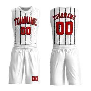 Ensemble de maillots de basket-ball sublimés personnalisés, débardeur sans manches rayé blanc et rouge avec short, unisexe, adulte, vêtements de sport à séchage rapide - Product Image 1