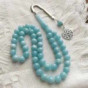 Tasbih en résine écologique fait main, perles ambre et turquoise, chapelet musulman, bijoux en pierre, sculpture peinte à la main - Product Image 5