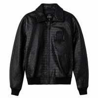 Veste en cuir Croc Avirex de qualité supérieure, fermeture éclair sur le devant et le dos, broderie patchwork, veste bomber en cuir Avirex pour homme