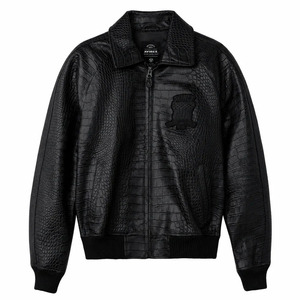 Veste en cuir Croc Avirex de qualité supérieure, fermeture éclair sur le devant et le dos, broderie patchwork, veste bomber en cuir Avirex pour homme - Product Image 1