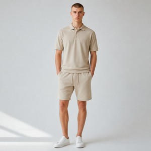 2026 Wholesale Summer Men's Casual Shorts <b>Set</b> Plain Color Solid 100% Cotton Jersey Quick Dry Knitted Customized Logo <b>Twin</b> <b>Set</b> - Product Image 1