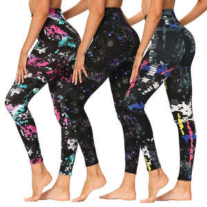 Custom <b>High</b> <b>Waist</b> Tie Dye <b>Leggings</b> Full Length Knitted Stretchy Sporty Women's Activewear Gray <b>Black</b> Pattern All Seasons - Product Image 2