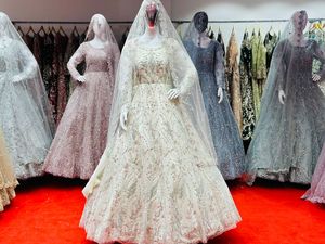 Robe longue ethnique indienne Anarkali pour femmes vêtements de fête adultes fantaisie broderie filet Dupatta en filet - Product Image 5