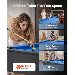 ชุดโต๊ะพูลแบบพกพาขนาด 7 ฟุต ปรับระดับได้ พร้อมชั้นวางลูกและไม้คิว อุปกรณ์เกมส์เพื่อความบันเทิงที่มั่นคง - Product Image 6