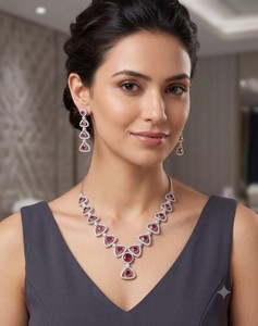 LucentArts Triangle Geometric AD <b>Crystal</b> Necklace <b>Set</b> Elegant White Round Stone Bridal Wedding Jewelry <b>Set</b> for Women's Wholesale - Product Image 3