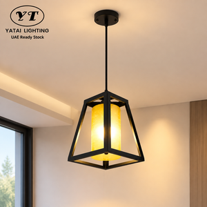 Lámpara Colgante Industrial E27, Jaula de Metal Negro, Pantalla de Vidrio Texturizado, Cableado Directo, Altura Ajustable, para Comedor - Product Image 1