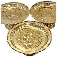 Plateau sur pied en laiton antique thaïlandais classique, fait main, de luxe, 10 pouces, avec motif de rose, pour hôtels et restaurants