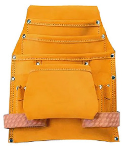 Sac à outils en cuir jaune, renforcé par des rivets, multi-poches, ceinture réglable, porte-outils à boucle et crochets pour le travail - Product Image 2