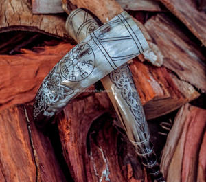 Large Custom Buffalo <b>Horn</b> From India Viking Drinking <b>Horn</b> with Stand Agate Style Animal Decoration for <b>Drinks</b> - Product Image 2