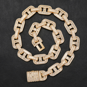 Mens Moissanite <b>Chain</b> 925 Silver Gold Tone Baguette Iced Link <b>Necklace</b> Bold Statement Luxury Street Style <b>Chain</b> For Men Gift Box - Product Image 1
