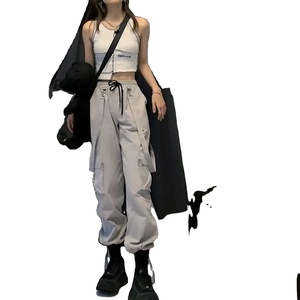 Pantalones Cargo para correr para mujer, transpirables, antiarrugas, impermeables, con bolsillo de gran tamaño, elásticos, bajos para salidas de verano, informales para adolescentes - Product Image 1