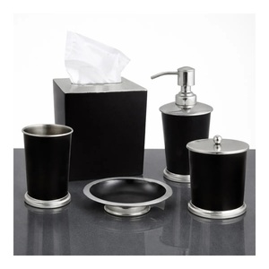 Ensemble d'accessoires de salle de bain moderne en acier inoxydable noir, cinq pièces, design rond, facile à nettoyer pour la salle de bain - Product Image 1