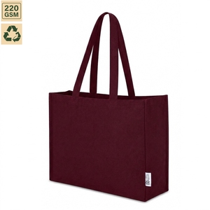 กระเป๋าโท้ทผ้าโพลีคอตตอนรีไซเคิลแบบกำหนดเอง พร้อมช่องด้านใน 220 GSM สีน้ำตาลแดง กระเป๋าช้อปปิ้งนำกลับมาใช้ใหม่ ขายส่งจำนวนมาก รับผลิตแบบ OEM ODM แบรนด์ส่วนตัว - Product Image 1
